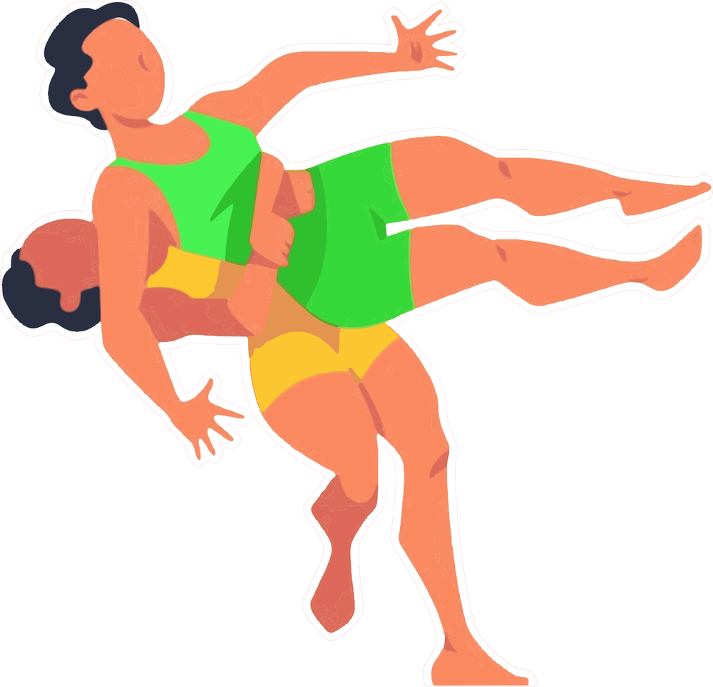 Two Epitome wrestlers in a body-lift hold